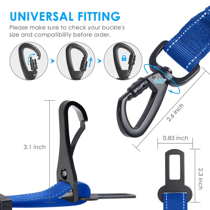 URPOWER 3-in-1 Dog Seat Belt for Car, 2 Pack Adjustable Bungee Dog Car Harness with Seatbelt Buckle & Latch Hook, Reflective & 360Â° Swivel Heavy Duty Pet Safety Belts for Dogs and Cats - Image 5